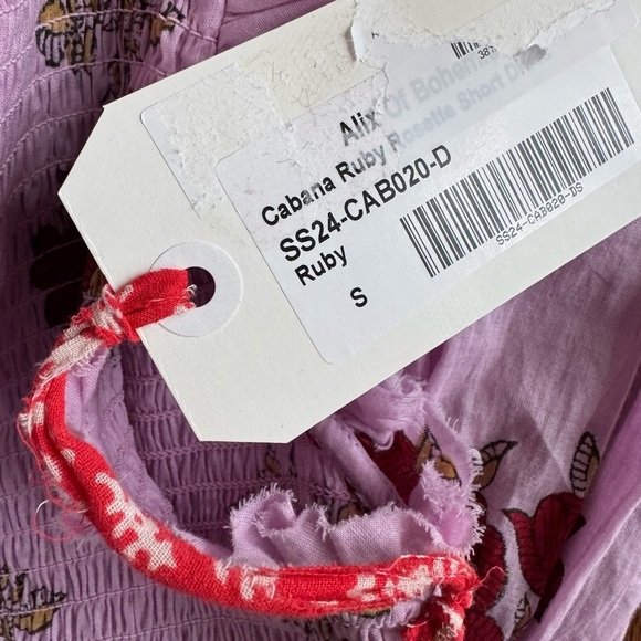 NWT ALIX OF BOHEMIA Smocked Cabana Ruby Rosette Cotton Mini Dress Pink Size S - Picture 8 of 11